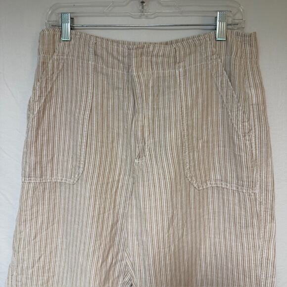 GAP Womens Linen Blend Khaki Striped Wide Leg Pants Size 10 Boho Coastal Beach - Picture 2 of 9